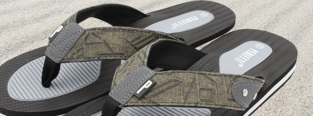 Șlapi flip-flop bărbați, Perletti, negru cu gri